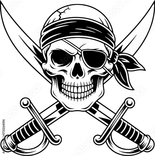 Detailed Pirate Skull and Crossed Swords for Unique Tattoo Design