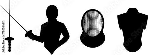 Fencing Silhouette with Sword Equipment and Gear for Sports Design