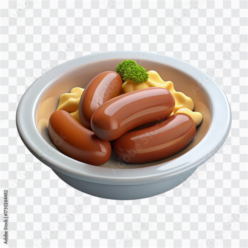 3D Bangers and Mash Icon | British Sausages with Mashed Potatoes, Pub Food Illustration