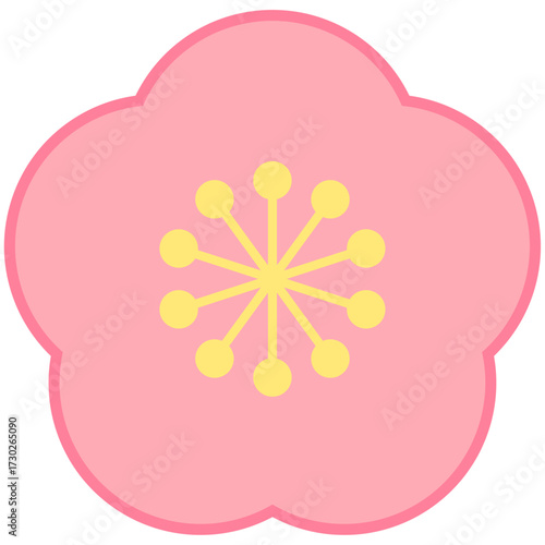 シンプルな梅の花のイラスト（線あり）