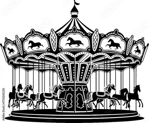 Vintage Carousel Horse Ride Illustration for Kids Art Projects