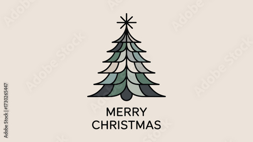 A christmas card featuring a stylized christmas tree with a star and merry christmas text below it