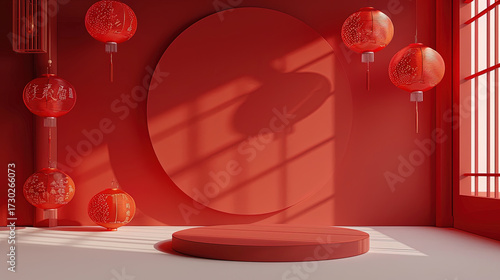 Chinese New Year decorations in festive red. Chinese New Year celebrations with lanterns bring good luck.