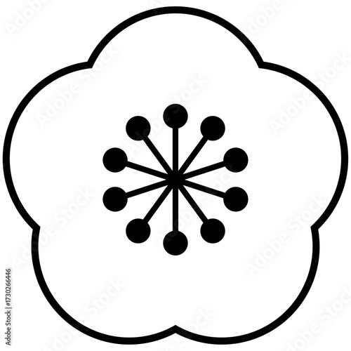 シンプルな梅の花のイラスト（白黒）