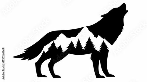 Wolf howling in the mountains