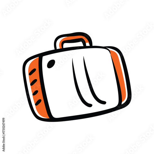 suitcase with orange accents and handle doodle travel luggage vector icon