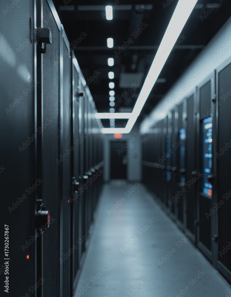 Naklejka premium Secure data privacy facility featuring access terminals in a modern environment