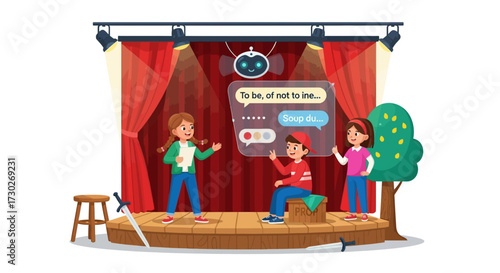 AI Theatre Production Children Actors Performing with Artificial Intelligence