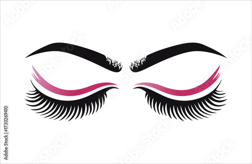 Design de Olhos Femininos com Sobrancelhas, Cílios e Delineado Rosa