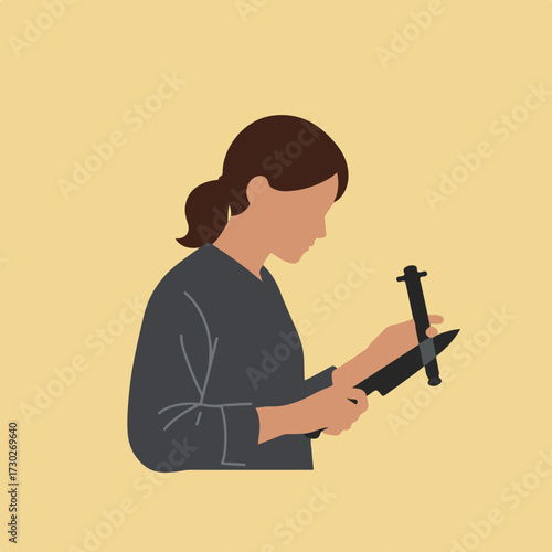 Flat vector of woman holding crossed knives