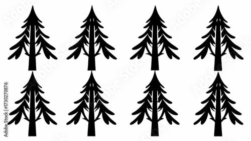 Elegant forest silhouette pattern for festive winter designs or nature-inspired backgrounds, perfect for holiday cards and seasonal crafts, timeless tree icon design