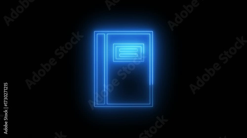 Glowing neon notebook icon on a black background
