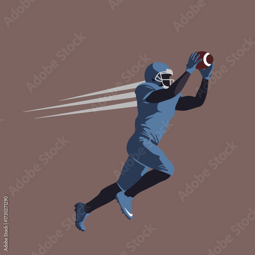 Football player catches ball in flat design with action lines effect