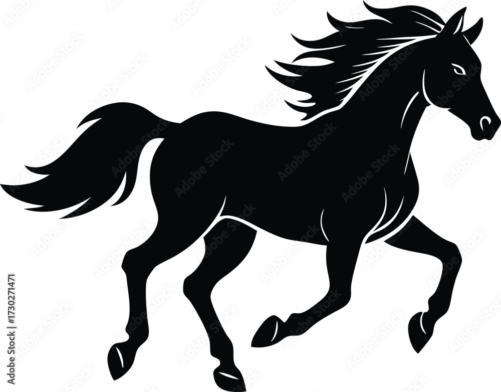 Obraz premium Dynamic black stallion galloping at full speed illustration