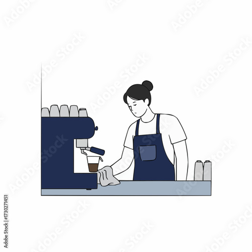 Young barista preparing coffee at counter with espresso machine  