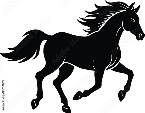 Dynamic black stallion galloping at full speed illustration