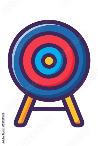 Vibrant Archery Target Icon for Precision Sports & Recreational Aiming – Bullseye Mark Illustration with Stand, Perfect for Games, Challenges, and Goal-Oriented Concepts in Modern Flat Design Style. A