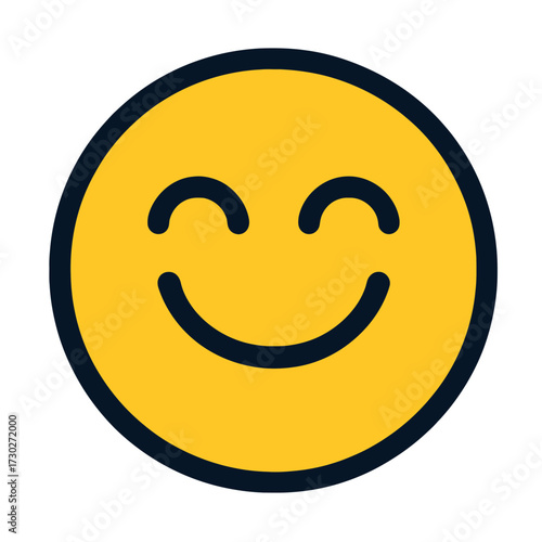 A radiant, classic yellow happy face emoji with closed, smiling eyes and an upturned mouth, exuding pure joy and cheerfulness, perfectly isolated against a sleek, dark, minimalist background, ideal fo
