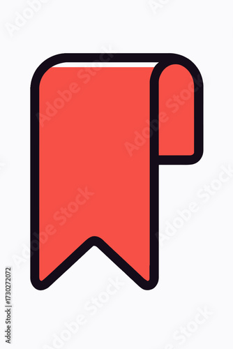 Red bookmark icon, black outline. Modern vector graphic for web/mobile UI/UX. Symbolizes saved, favorited, important content. Enhances navigation, quick access to pages, articles, products. Ideal for