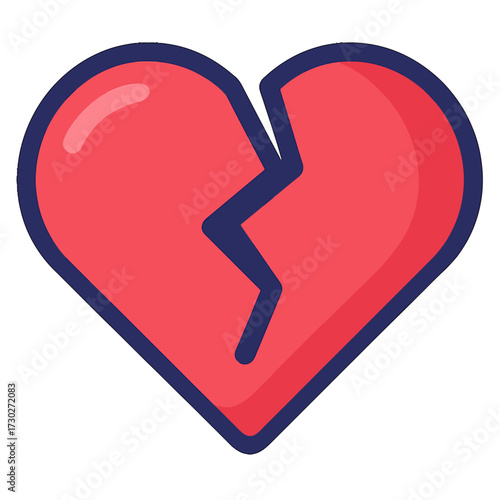 Vibrant Red Broken Heart Icon, Illustrating Deep Emotional Pain, Heartbreak, and Relationship Struggles. A Poignant Vector Symbol of Lost Love, Sadness, Grief, and Betrayal on a Dark Background, conve