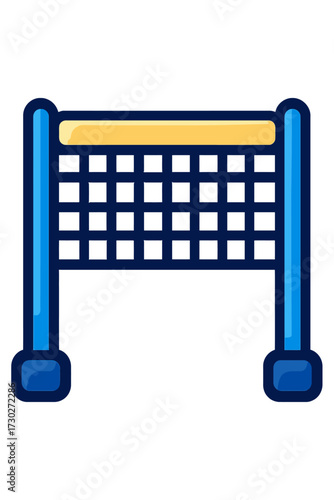 Vibrant blue and yellow volleyball net icon, a stylized digital illustration of sports equipment, perfect for athletic game interfaces, court graphics, and recreational activity designs against a dark