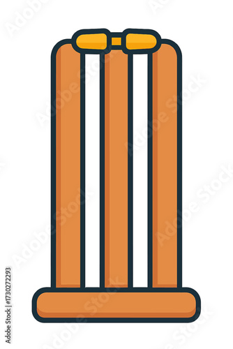 Stylized Cricket Stumps and Bails Icon Illustration: A vibrant, flat design showcasing the essential elements of a cricket wicket, perfect for sports graphics, game assets, and cricket-themed digital