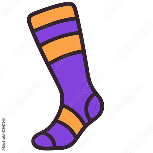 Stylish purple orange striped knee sock. Ideal for sports, Halloween costumes, or vibrant casual wear. Offers comfort and eye-catching flair. Perfect for athletes, theme parties, and fashion enthusias
