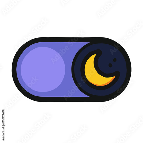 Night Mode Toggle Switch Icon for User Interface Design, Dark Theme UI Element, Digital On/Off Button, Crescent Moon Symbol for Screen Settings, Application Feature, and Website Controls. Essential UI