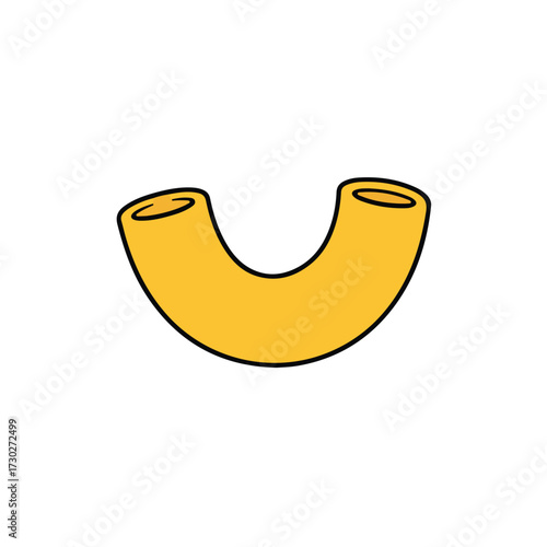 Simple vector image of a single, yellow, elbow macaroni noodle