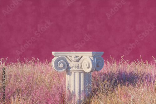 Autumn pampas grass scene with a podium for product display. 3d rendering