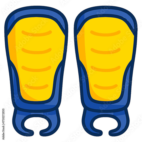 Premium Athletic Shin Guards Icon: Essential Blue and Yellow Protective Gear for Soccer and Football Players, Featuring Durable Construction and Ergonomic Design for Optimal Leg Safety and Comfort Dur