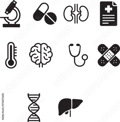 Medicine, Biology, and Diagnosis Line Icons