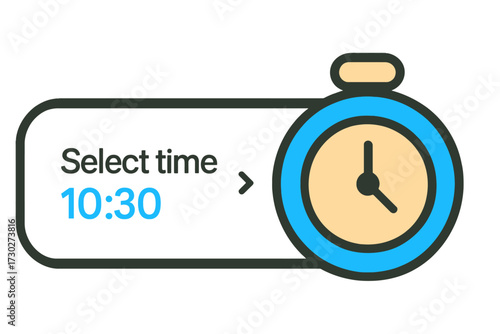 Modern digital UI for precise time selection, displaying glowing blue '10:30' in an input field. Features a stylish clock icon. Ideal for scheduling, alarms, appointments. Enhances user experience wit