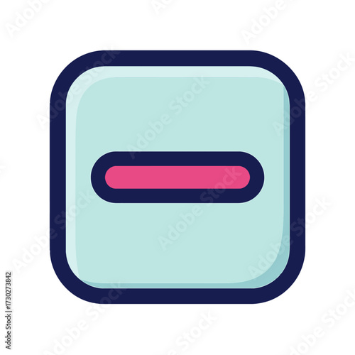 Sleek flat design minus icon featuring a vibrant pink horizontal bar on a light blue rounded square, ideal for UI/UX elements, delete buttons, decrement functions, and removal indicators in modern dig