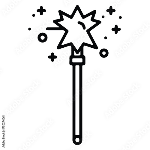 Enchanting magic wand with stars and sparkling elements illustration line art