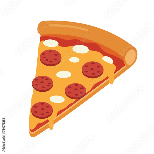 Slice of pepperoni pizza with melting mozzarella, bright and cartoony