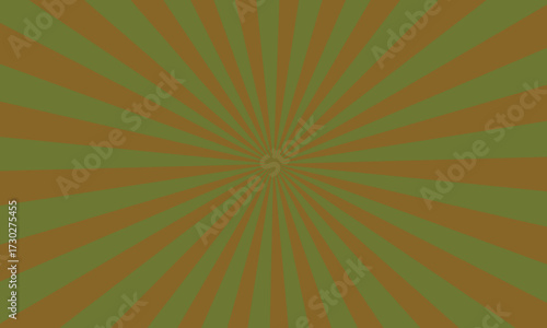 Retro sunburst background with olive green and brown rays.