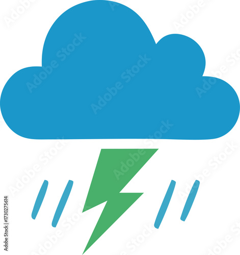 Cloud with green lightning bolt and rain drops