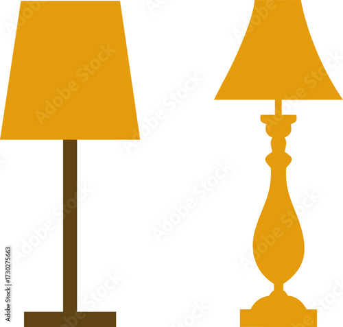 Two stylized lamps one modern and one ornate on a white background