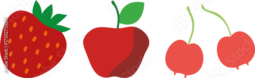 Fresh red strawberry with apple and cherries isolated on white background