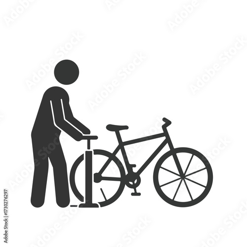 Pictogram shows a person inflating a bicycle tire with a floor pump