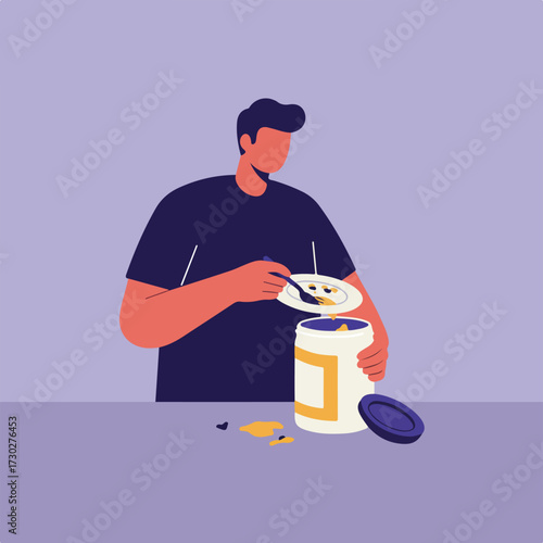Man scrapes food remains into a jar