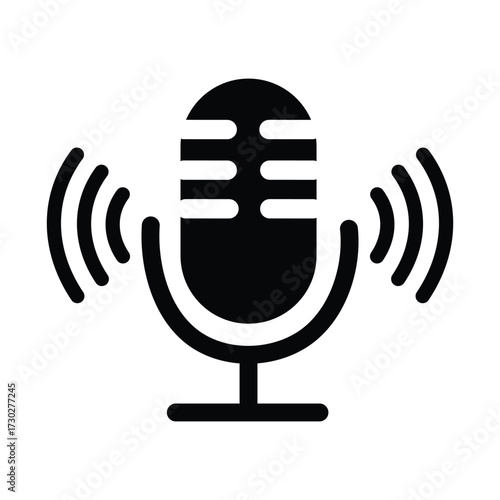 Audio Recording Icon: A sleek, monochromatic icon of a microphone, representing voice recording, podcasting, and audio production, suggesting concepts of communication, media, and sound.