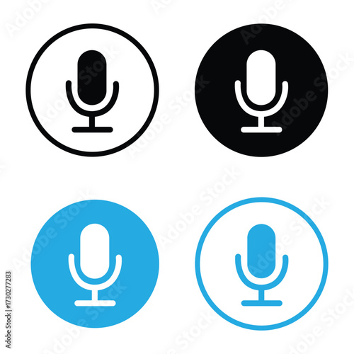 Microphone Icons: A set of minimalist microphone icons in different colors, representing recording, voice, and audio communication in a modern digital design.