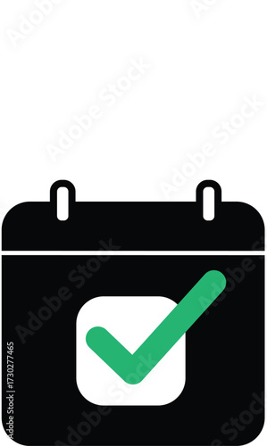 Calendar and checkmark: a graphic representation of a calendar with a green checkmark signifying completion or confirmation.