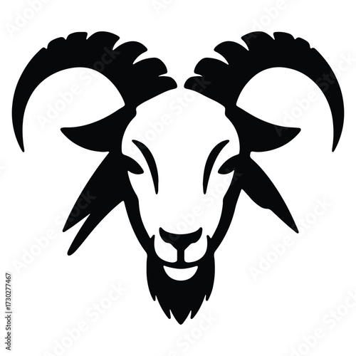 Simple Goat Head Illustration in Black and White for Graphic Design