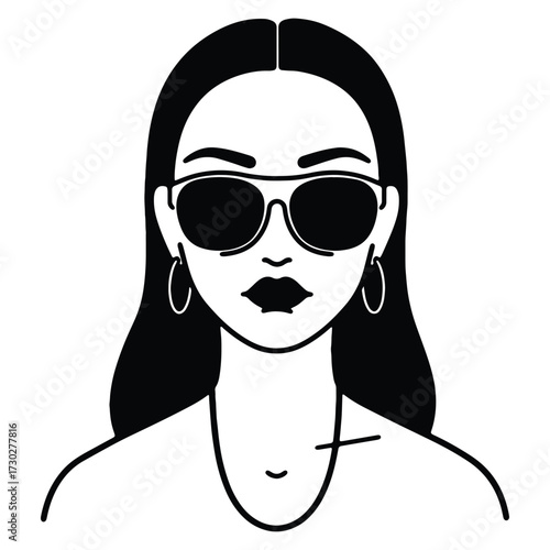 Stylish woman wearing sunglasses and hoop earrings vector illustration portrait
