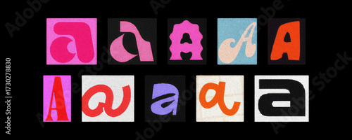 Bold letter A collection, uppercase and lowercase, on black
