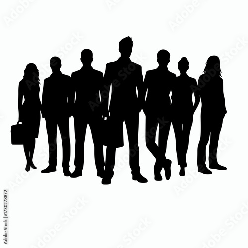 Silhouette of a team of professionals posing before starting a project on simple white background
