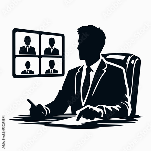 Businessman participating in video conference meeting at desk  